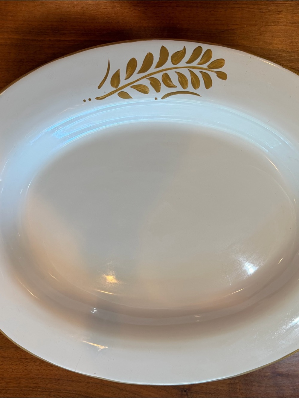 vintage Pottery Barn Sausalito Gold Leaf oval serving platter 18” long